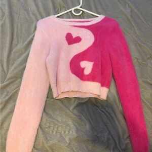 Pink Heart Plush Ying Yang Women's Sweater